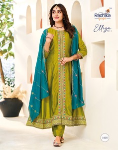 Tela de seda Vichitra de bordado y trabajo hecho a mano para pantalón Kurti de fiesta con estampado de flores Dupatta - Product Image 2