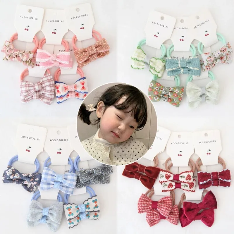 10pcs Sweet Hair Band Girls Hair Ties Bow Elastic Rubber Band Flower Small Ball Scrunchies Baby Kids Hair Accessories Ties Bands