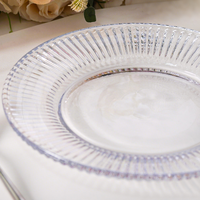 Assiettes de présentation rondes élégantes et modernes en cristal transparent à fond plat avec motif intérieur, écologiques pour la maison et les événements (mariages, fêtes)