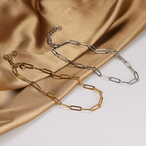 बोहो शैली 18k सोने की प्लेटेड स्टेनलेस स्टील के टैंक वाटरप्रूफ पेपर क्लिप लिंक चेन - Product Image 4