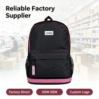 Ensemble de sacs à dos tendance 2 pièces noir et rose minimaliste pour étudiants, sac d'école sans marque avec trousse assortie