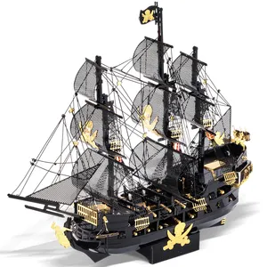 Piececool Hot Sale Model Kits Black Pearl Pirate Ship Handmade DIY Assembly Model Toys 3D Metal Puzzles For Adults