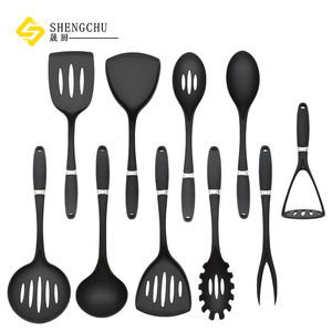 الساخن بيع أرخص أواني الطبخ الغذاء الصف 10 قطعة البلاستيك مجموعة أدوات المطبخ مع المطاط مقبض - Product Image 2