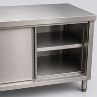 Meja Kerja Lotus Single-pass Stainless Steel Silver dengan Pintu Geser Qianqiu, Konsol Dapur, Peralatan Restoran Guangdong