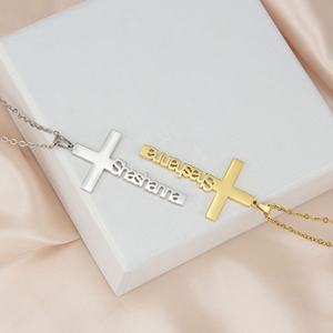 定制刻名字十字架吊坠项链 不锈钢经典时尚吊坠项链 时尚吊坠项链 - Product Image 1