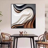 Art mural moderne abstrait en porcelaine cristalline, motif géométrique ondulé superposé noir et crème pour salon, chambre à coucher, décoration intérieure