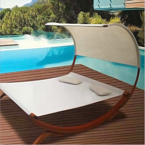 Chaise longue en bois avec parasol pour la plage, le jardin, l'hôtel, la piscine, chaise longue de repos, chaise longue d'extérieur - Product Image 2