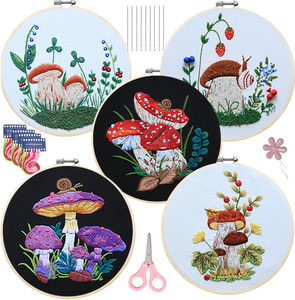 Embroidery Kit for Beginners,Cross Stitch Needlepoint Kits for Adults Starter Easy Stamped Mushroom Pattern Fabric Hand Crafts