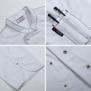 Veste de Chef Bleu Royal à Manches Longues Blanches avec Boutons Dorés pour Femmes – Uniforme de Travail de Restaurant et de Cuisine - Product Image 4