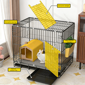 Cage pliable pour lapin et chat, structure métallique, plateau en plastique solide, design simple à bouton, facile à nettoyer, pour intérieur, extérieur et voyage, renforcée pour animaux de compagnie - Product Image 4