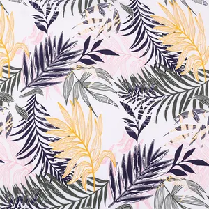 大热带树叶图案数字印花编织平纹人造丝面料女衫