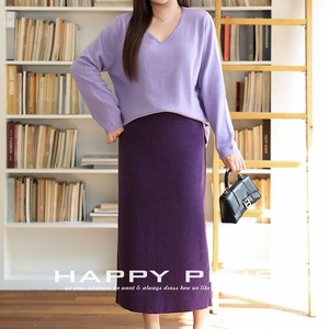 Falda Midi de Pana para Mujer Talla Grande Runqi, Cintura Natural, Color Sólido Morado, Poliéster, Ajuste Elástico, Ideal para el Trabajo - Product Image 3