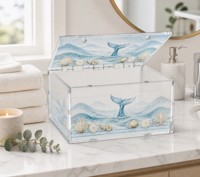 Boîte à charnières en acrylique transparente personnalisée OEM ODM, motif de baleine et de coquillages, boîte cadeau avec service d'étiquetage privé