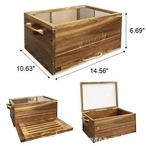 Wooden Bread Storage Box Rectangle Flip Top Lid With Handle <b>Kitchen</b> Bread Keeper - Product Image 4