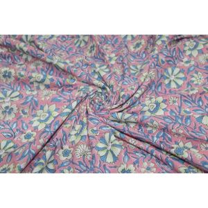 Tela de Algodón Suave con Estampado Floral en Bloques Rosa y Azul, Diseño Jaal, para Ropa de Verano, Tela Africana Hecha a Mano para Confección de Vestidos y Bolsos - Product Image 6