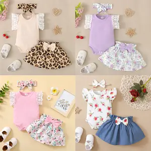 Conjunto de ropa para bebé recién nacido, falda Floral, 100% algodón, peleles de verano, venta al por mayor