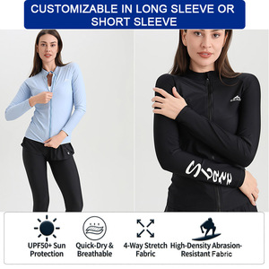 Rashguard de surf UPF50+ à manches longues, fermeture éclair frontale, séchage rapide, respirant, extensible 4 directions, antibactérien, avec logo personnalisé, protection solaire - Product Image 3