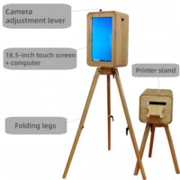 Photomaton vintage en bois double face avec support d'imprimante identique, miroir en bois pour appareil photo reflex numérique avec flash Godox