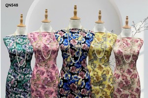 Prendas de moda vietnamitas ligeras de 150 cm, tejidas con tela jacquard 100% poliéster con estampado floral de camelia. - Product Image 3