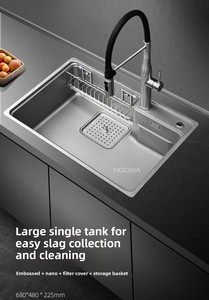 New Arrival Chất lượng cao đa chức năng hiện đại thông minh 304 thép không gỉ Nano bề mặt hai lỗ vuông Bát Bồn Rửa Nhà Bếp duy nhất - Product Image 5