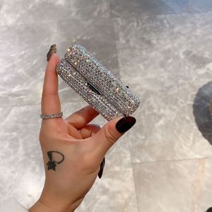 Sang Trọng Bling Rhinestone Bạc Lưu Trữ Hộp Pha Lê Kim Cương Son Môi Trường Hợp Với Gương Thuận Tiện Chủ Cho Thuốc Lá - Product Image 2