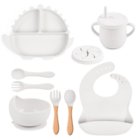 Assiette divisée en silicone dinosaure, ensemble d'alimentation pour bébé, 3 compartiments, bol pour enfants pour les repas quotidiens