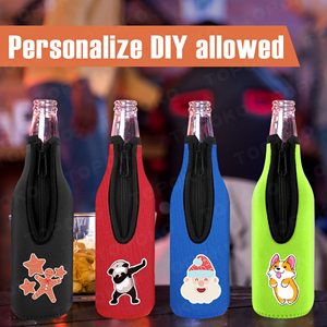 Beer Bottle Insulator Sleeve <b>Zip</b>-<b>up</b> Bottle Jackets Classic Extra Thick Neoprene with Stitched Fabric Edges Enclosed Bottom - Product Image 5