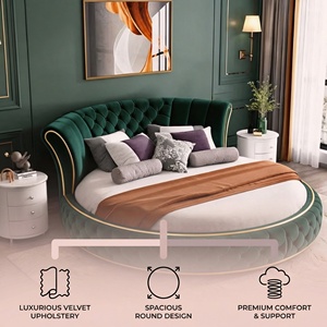 Op maat gemaakte verstelbare moderne fluwelen bedden met massief houten frame, karamelbruin, voor slaapkamer & hotel - Product Image 5