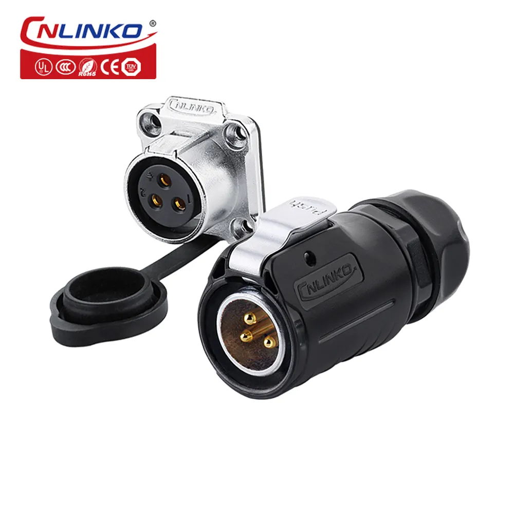 CNLINKO DC Power Electrical Plug M20 220V 3 Core Connector Waterproof IP65 3pin Connector