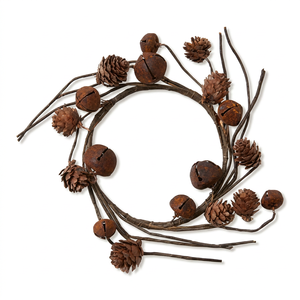 Corona de metal rústica hecha a mano con piñas y bellotas, redonda, decorativa, sin iluminación, paquete de una sola pieza - Product Image 1