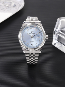Reloj de Cuarzo para Hombre de Acero Inoxidable con Logotipo Personalizado, de Alta Calidad y Durabilidad, para Negocios y Deportes, con Cadena y Números Arábigos - Product Image 1