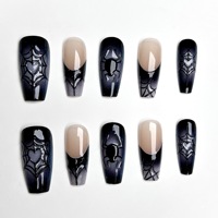 30PCS Boîte de style gothique foncé trapézoïdal Halloween Instagram Millennial Spicy Girl Y2K Style ABS Press on Nails
