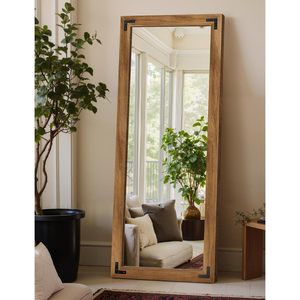 Miroir sur pied pleine longueur avec cadre en bois, style ferme moderne, pour chambre, salle de bain, salon - Product Image 1