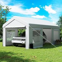 Garage portable blanc robuste de 10' x 20' pour voitures, abri extra large avec fenêtres ventilées et portes latérales enroulables
