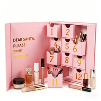 Boîte cadeau calendrier de l'avent cosmétique personnalisée, gaufrée, écologique, recyclable, rose, rigide, carrée, 12 jours, 25 jours, 30 jours