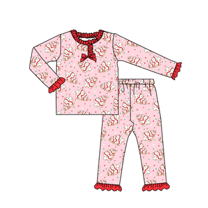 GLP2769 Vente en gros de vêtements personnalisés pour petites filles avec impression d'arbres de Noël roses à manches longues Ensemble de pyjamas d'automne pour enfants - Product Image 1