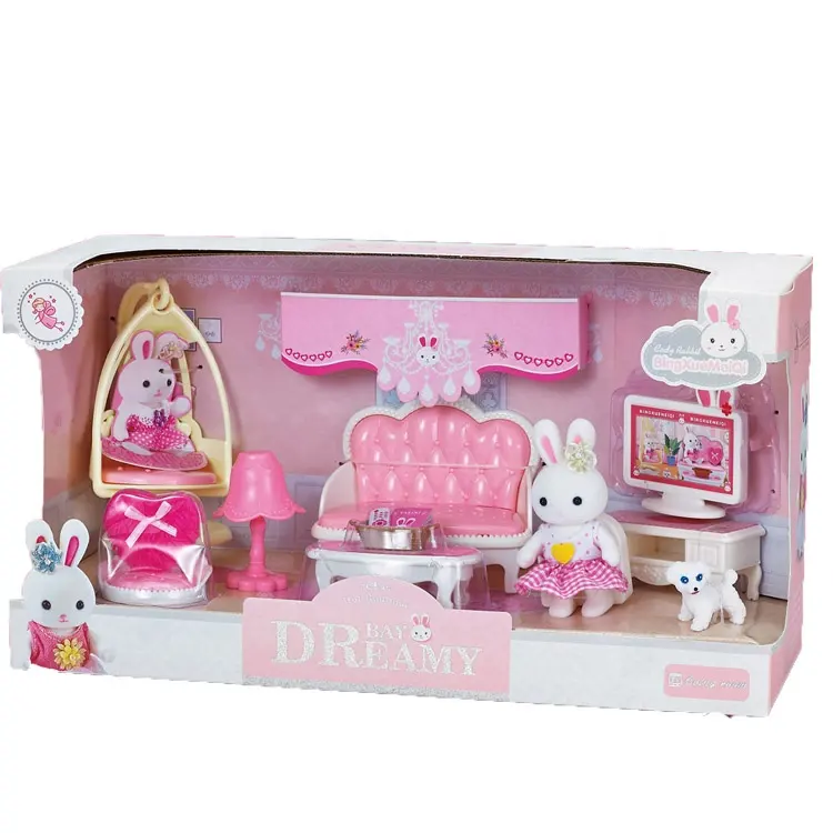 Bestselling लड़की प्यारा खरगोश गुड़िया कमरे में रहने वाले दृश्य गुड़िया खिलौना नाटक खेलने लड़की खिलौना