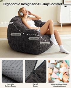 Cómodo Sillón Puff Gigante, Sillón Puff Esponjoso con Reposabrazos, Sillón Puff de Espuma Viscoelástica para Adultos, Dormitorio, Sala de Estar - Product Image 5