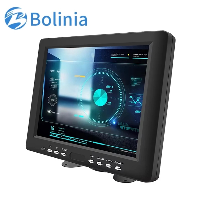 Mini 8 Inch TFT LCD Monitor BNC VGA for Input Desktop Industrial Use 1024x768 Resolution LED Backlit Black Plastic Case