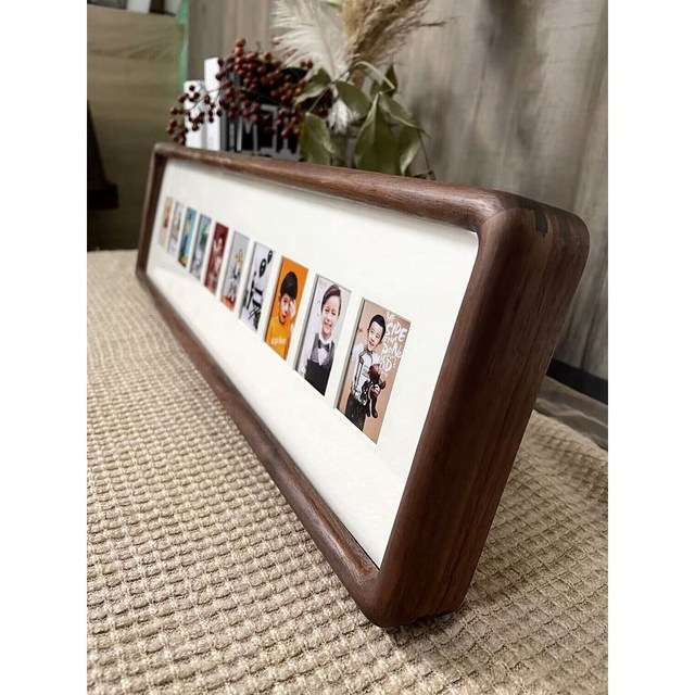 Wood Photo Frame 10 Grid 1 Inch Solid Walnut Rectangle Tabletop Children Baby Record Display New Chinese Style