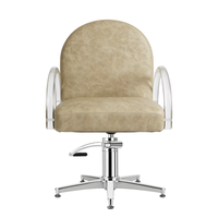 Chaise de bureau pliable en cuir PU beige durable avec accoudoirs en acrylique, pivotante et réglable, pour salon et salle de séjour