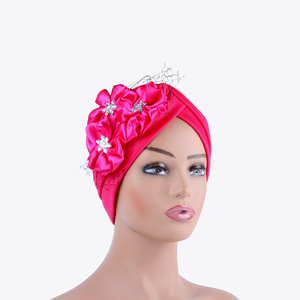Femmes élégantes fleurs Turban <span class=keywords><strong>Bonnet</strong></span> musulman tête écharpe chapeaux fête chapeaux tête africaine cravate Nigeria femme haut chapeau mariage 50% - Product Image 4