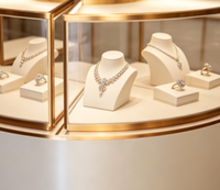 Vitrine à bijoux moderne GZowin en or, en aluminium et acrylique, avec éclairage LED, durable, de haute qualité, design professionnel 3D, pour la vente au détail
