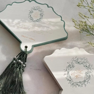 Cổ điển thiết kế chương trình thẻ fan hâm mộ hình đám cưới thẻ Menu với Ribbon tua - Product Image 2