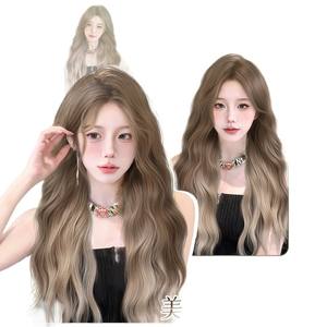 Perruque longue bouclée de marque nationale avec mèches et frange latérale, boucles naturelles complètes, cheveux en fibre haute température - Product Image 1