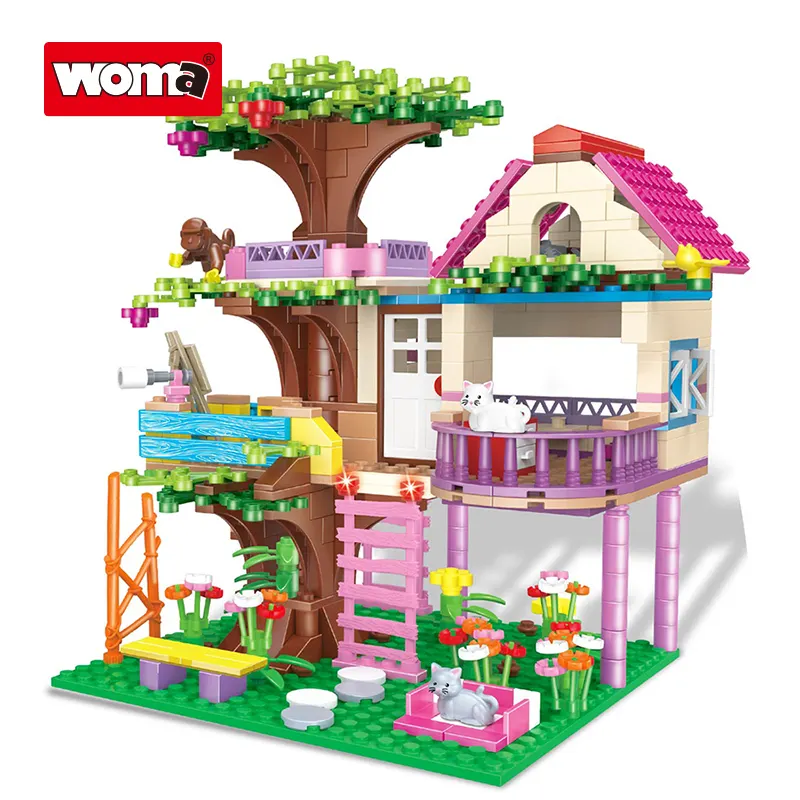 WOMA TOYS C0213 Wholesale Kids Educational Girl Friends Forest Tree House Model Scene Little Brick Small Building Block Set