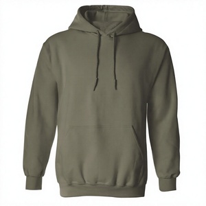 Sweat-shirt à capuche vert olive pour homme, coupe ample, 100% coton molletonné, pull décontracté uni, sweat-shirt tricoté pour l'hiver - Product Image 1