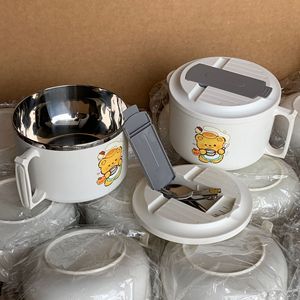 <b>Cute</b> <b>Bear</b> Instant Noodle Bowl With Lid Large Capacity Drainable Food Grade Plastic For Students And Children - Product Image 3