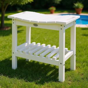 Table d'appoint extérieure Outsunny à 2 niveaux, blanche, en HDPE, résistante aux intempéries, pour patio, banc de jardin, mobilier de piscine - Product Image 2