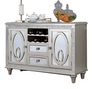 Contemporary Luxury Silver Extendable Server Solid Wood Storage Drawers <b>Mirror</b> <b>Tile</b> Accents Living Room Cabinet - Product Image 6